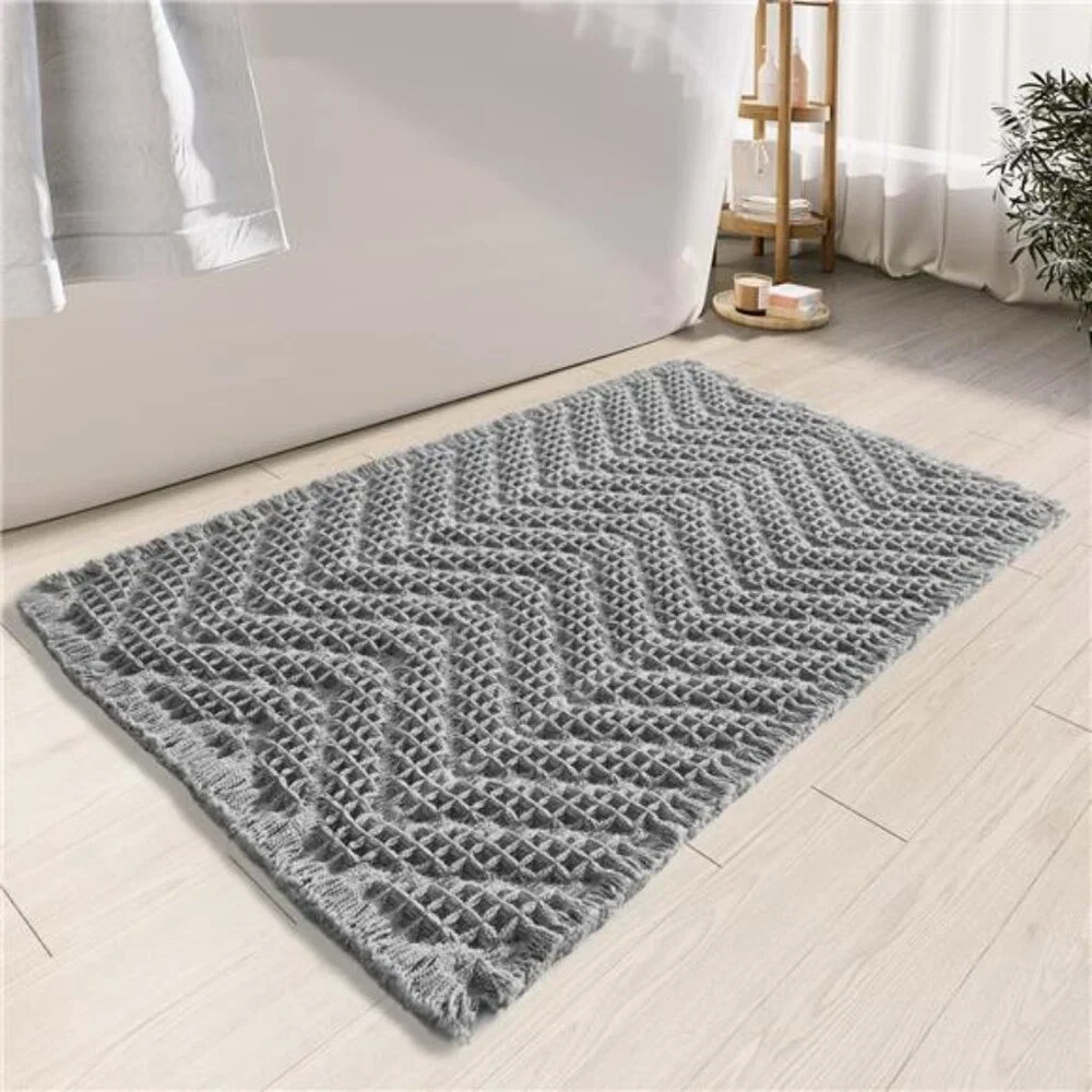 Bath Rugs,Upgraded Waffle Bath Mat,Super Absorbent Boho Bath Rug Non Slip Bath